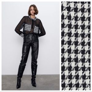 NWT. Zara Black Blouse with Tweed Details Size XS.